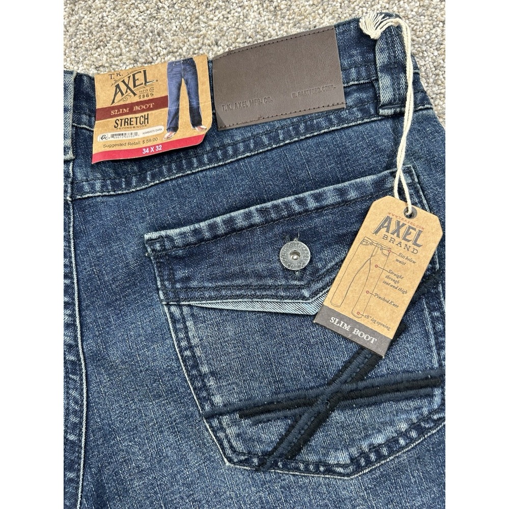 NWT AXEL Men's 34 X 32 Stretch Slim Boot Cut‎ Blue Denim Jeans #0361